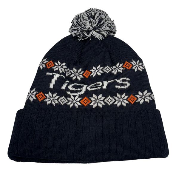 Auburn Tigers Knit Beanie Hat Bobble Fair Isle Style Orange White Warm‎ Logo NEW - Picture 7 of 8
